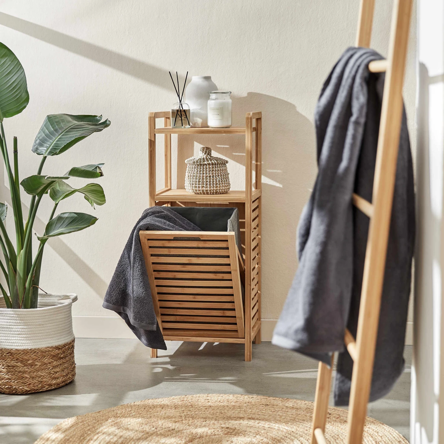 BIG BAMBOO Regal Mit Wäschekorb 2 BIG BAMBOO Regal Mit Wäschekorb – Bild 2